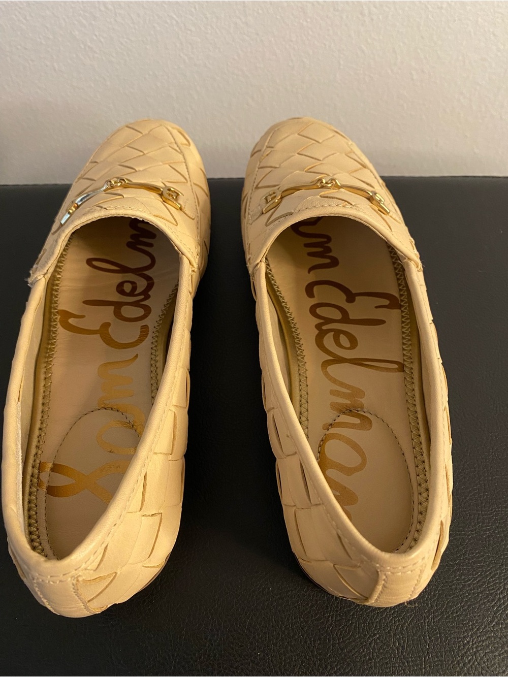 Sam Edelman womans Woven Leather Loafers in Cream with Gold Bit - Picture 7 of 12